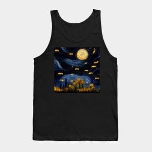 Halloween night with bats Van Gogh style, fall night background design Tank Top
